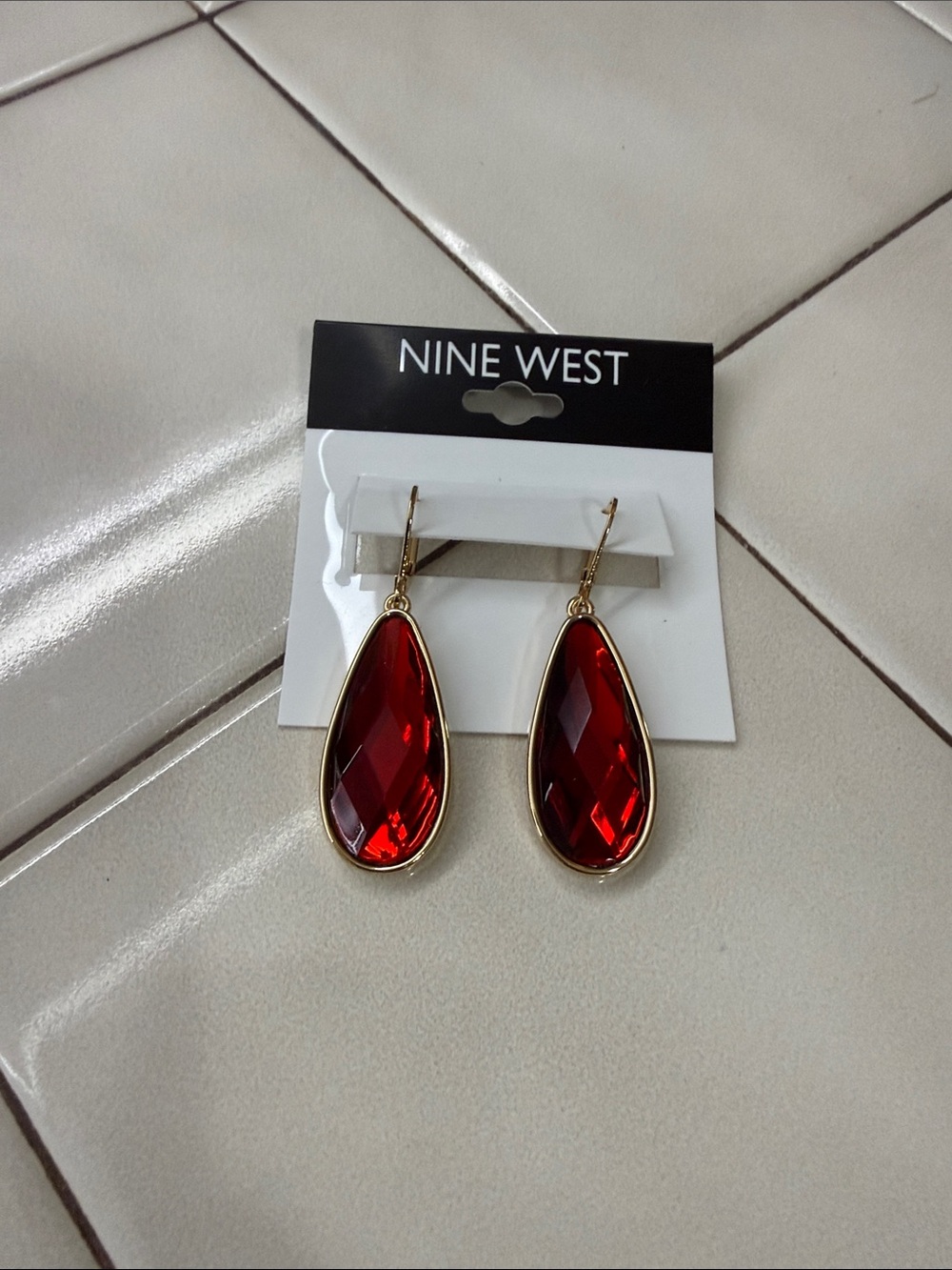 Nine West Gold-Tone Earrings with Red Teardrop Stones